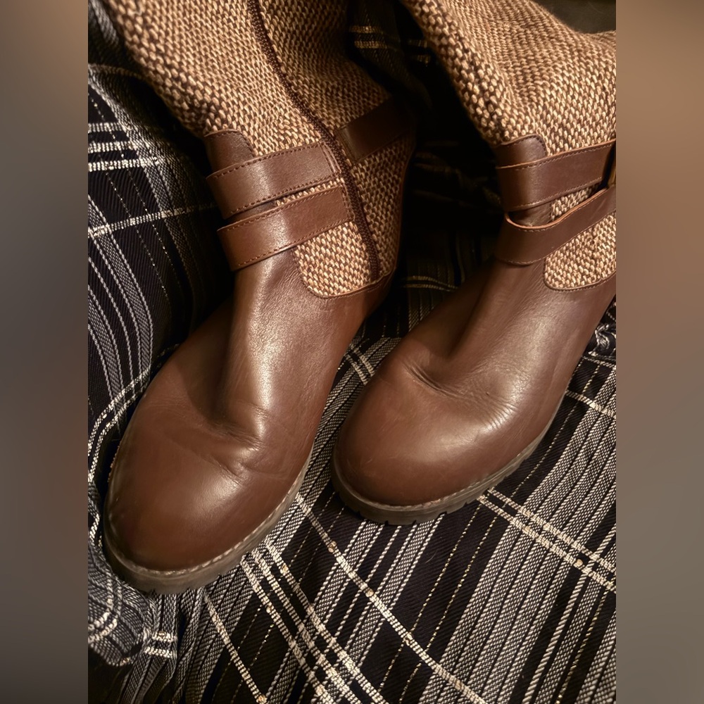 Brown Tweed Knee-High Boots with Buckle - Picture 6 of 6